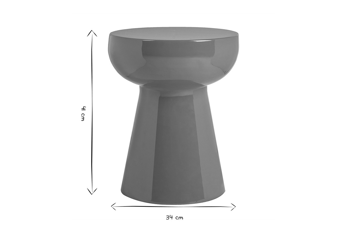 Table d'appoint ronde en m�tal, dimensions D34 x H41 cm, vue en noir et blanc.
