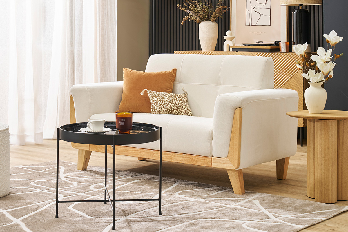 Table d'apppoint ronde avec plateau rversible bleu canard / noir D51 cm SATEEN