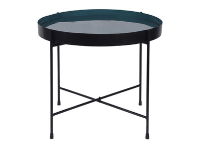 Table d'apppoint ronde avec plateau réversible bleu canard / noir D51 cm SATEEN