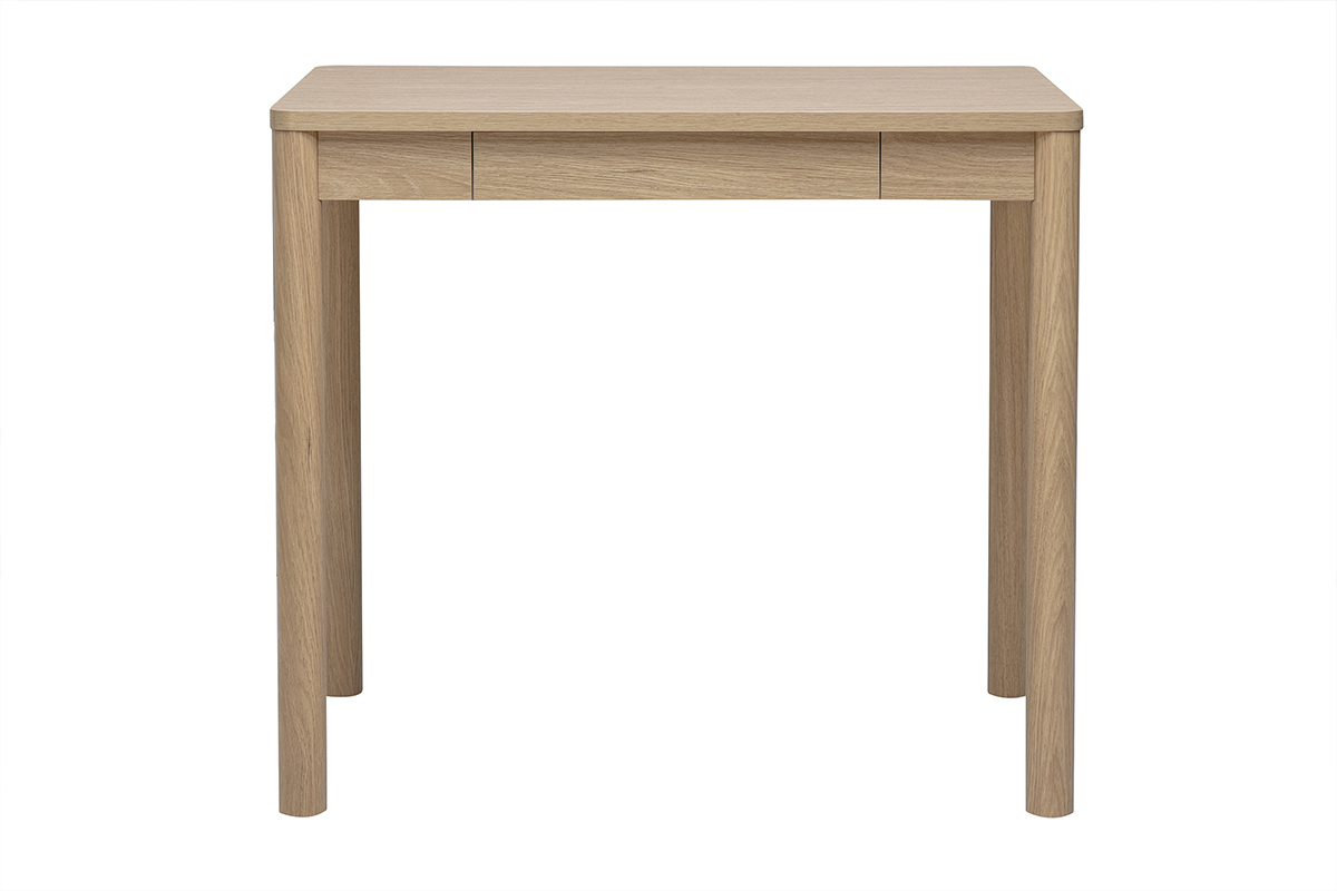 Table de bar haute en bois clair ch�ne avec tiroir, vue de face, dimensions L110 cm