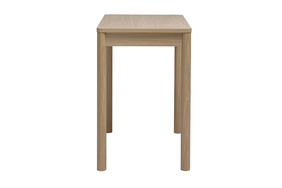 Table de bar IZZIE en bois clair avec tiroir, vue de profil, dimensions L110 cm x H90,5 cm