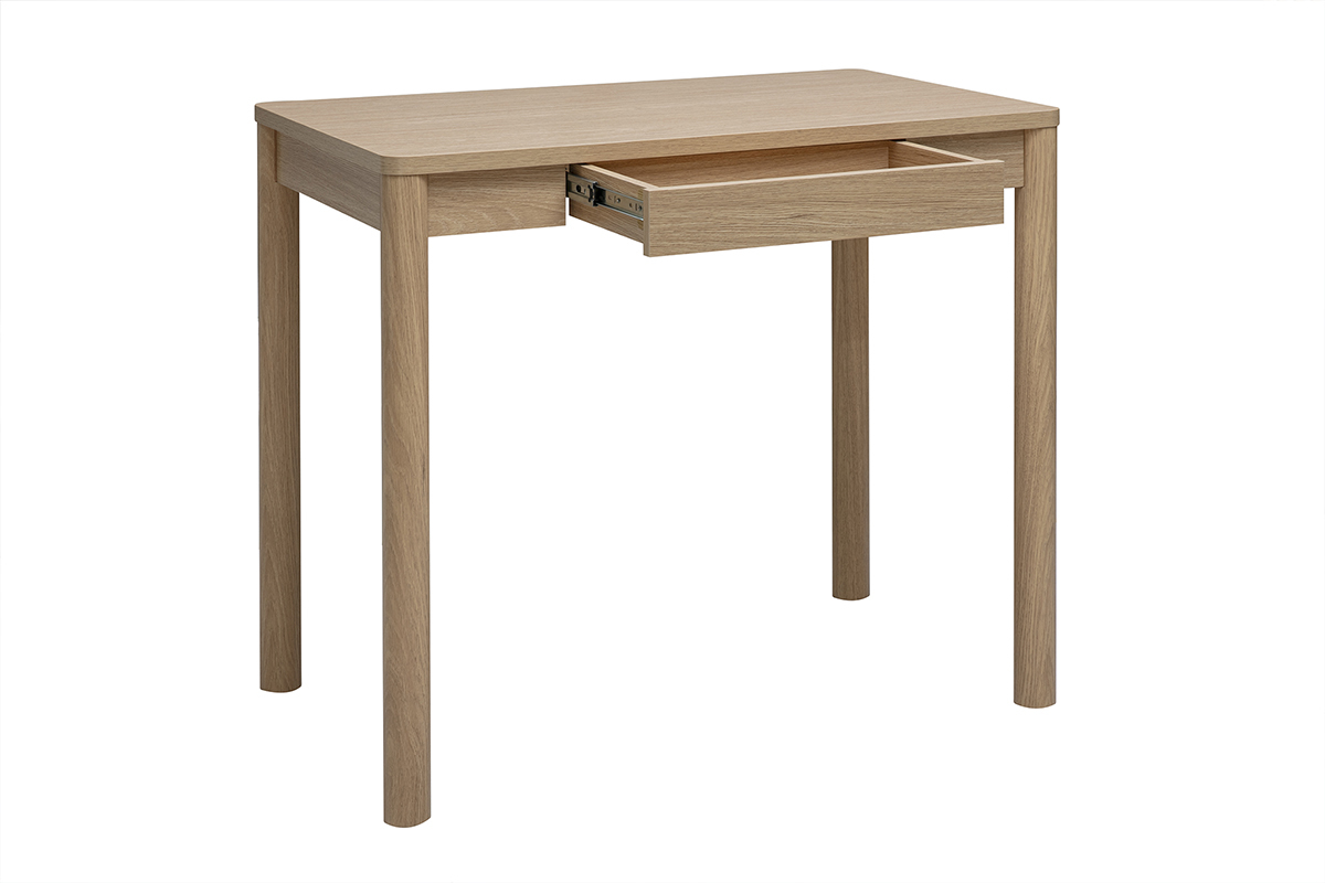 Table de bar en bois clair ch�ne avec tiroir, vue de 3/4