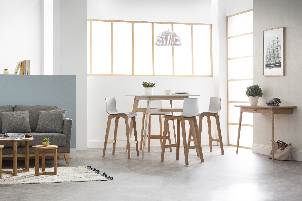 Table de bar carre bois et blanc LEENA