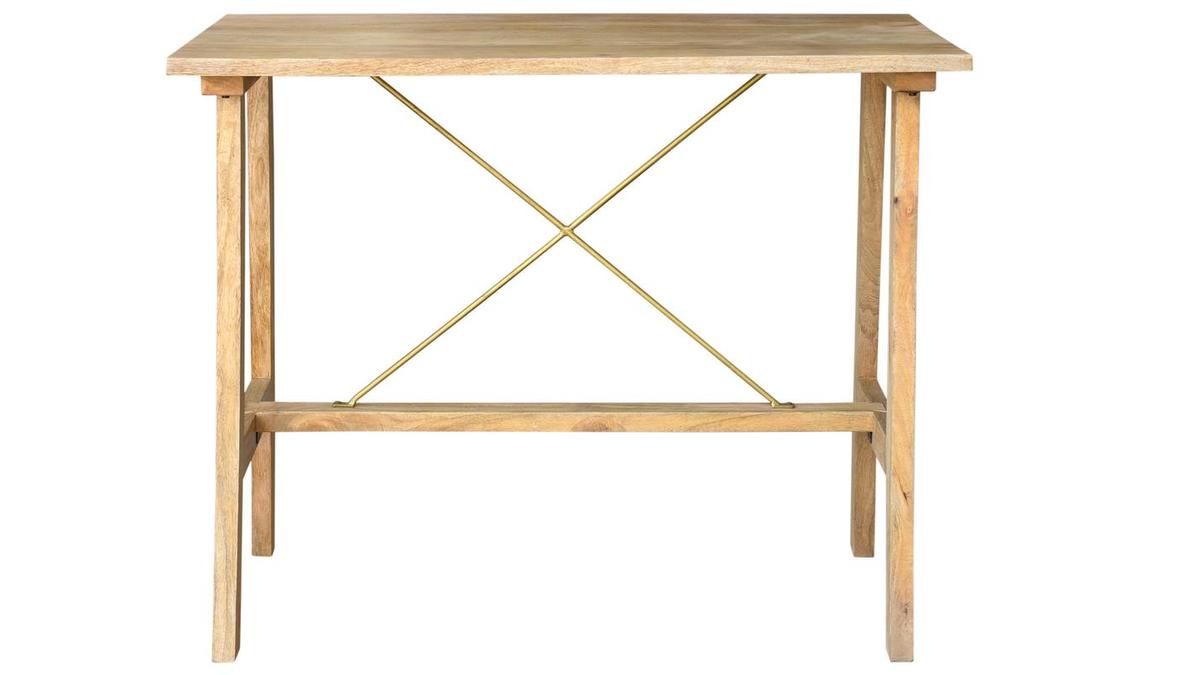 Table de bar en bois manguier massif et métal doré L130 cm MARGHA