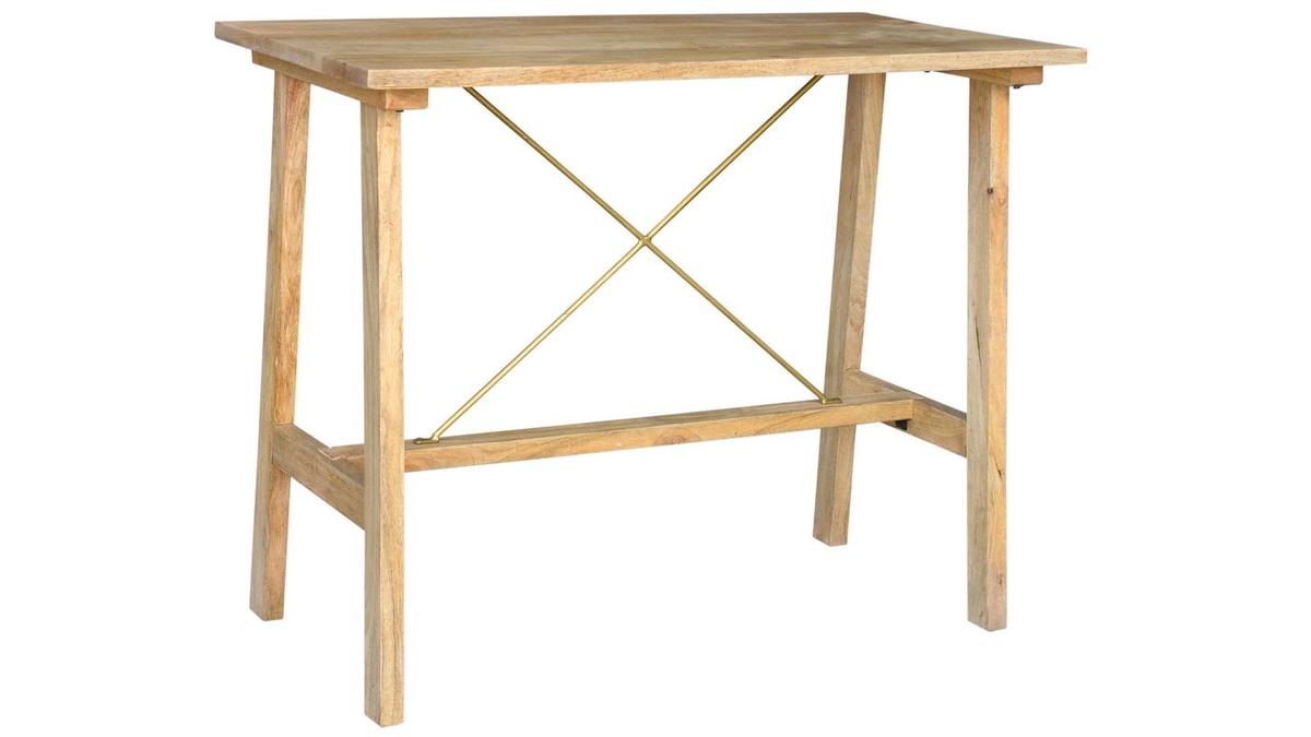 Table de bar en manguier massif et métal doré L130 cm MARGHA