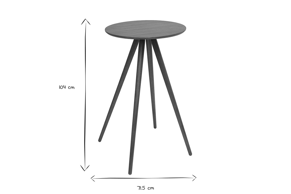 Dimensions de la table de bar ronde NORDECO en noir et blanc, hauteur 104 cm, diam�tre 71,5 cm.