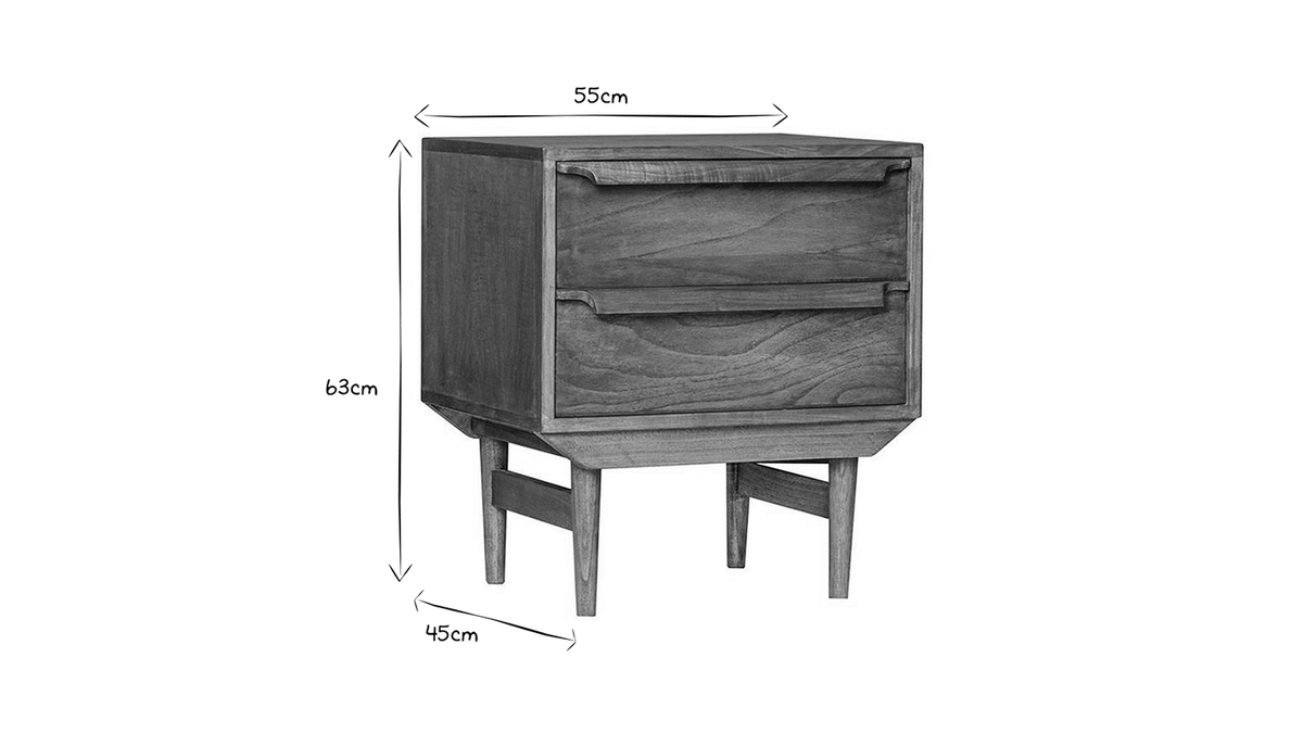 Table de chevet 2 tiroirs bois fonc L55 cm SEVEN