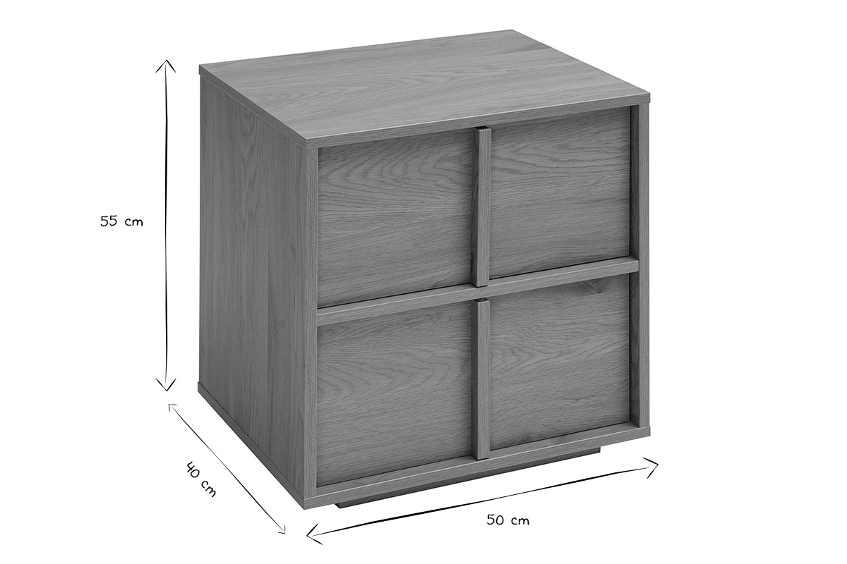 Table de chevet 2 tiroirs, dimensions 50x40x55 cm en noir et blanc