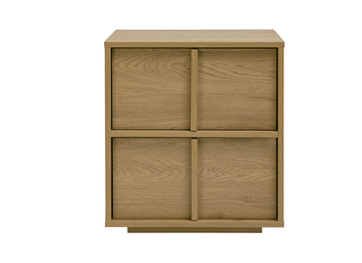 Table de chevet 2 tiroirs finition bois clair ch&ecirc;ne LOTHAIRE