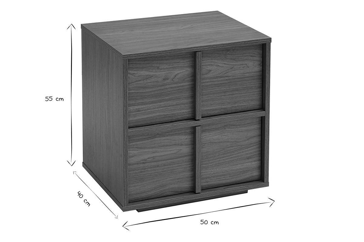 Dimensions de la table de chevet 50x40x55 cm en noir et blanc avec deux tiroirs