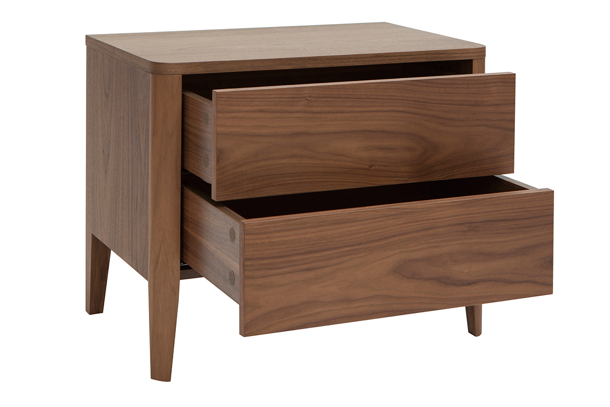 Table de chevet avec rangements 2 tiroirs bois fonc noyer BENJA