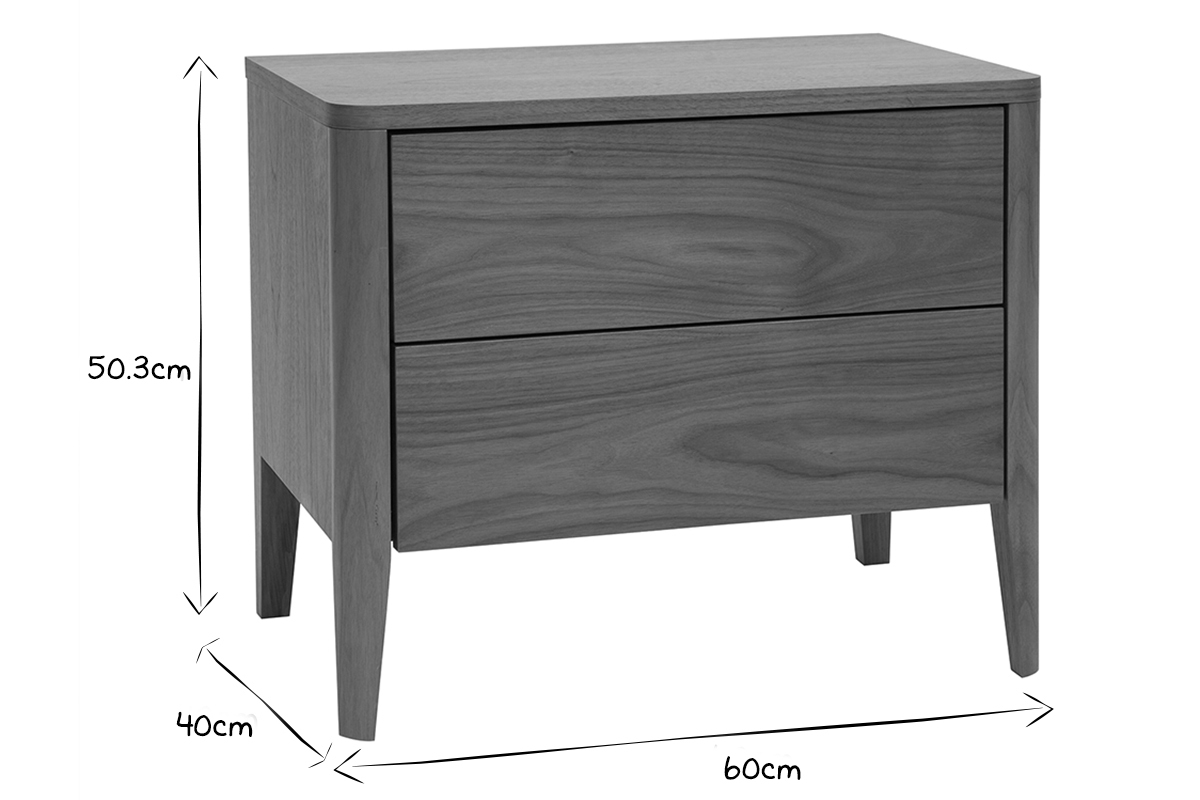 Table de chevet avec rangements 2 tiroirs bois fonc noyer BENJA