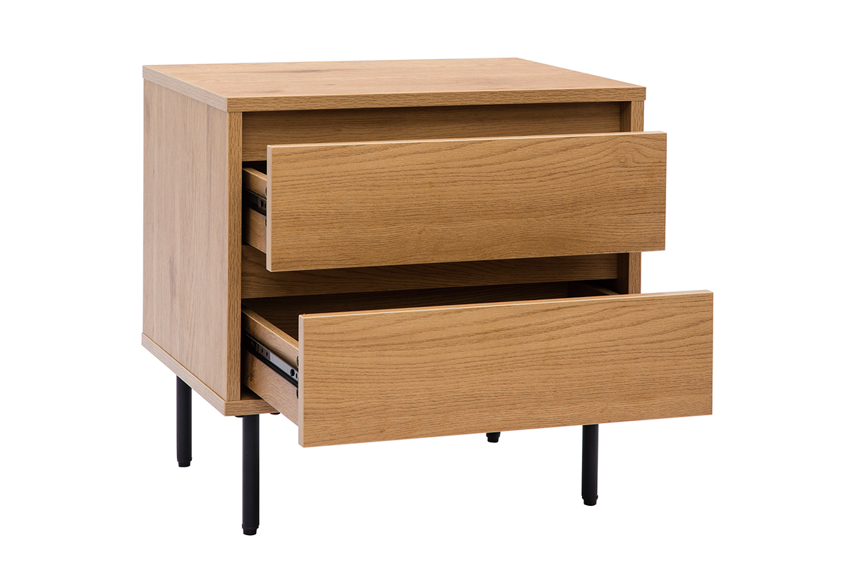 Table de chevet avec rangements 2 tiroirs finition bois clair chne ARAGON