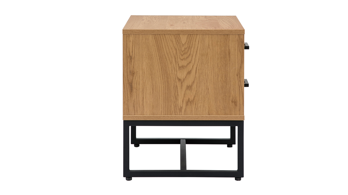 Table de chevet avec rangements 2 tiroirs finition bois clair chne et mtal noir L50 cm LOVATO