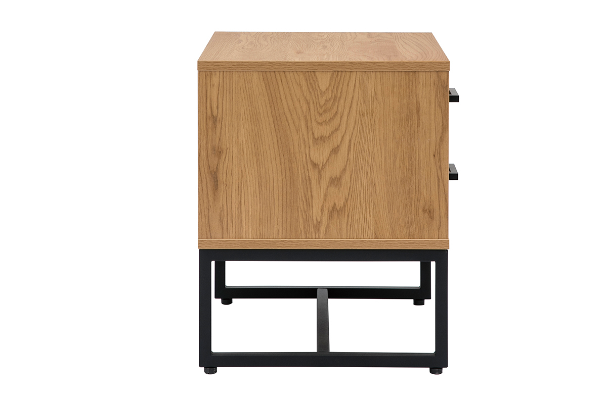 Table de chevet avec rangements 2 tiroirs finition bois clair chne et mtal noir LOVATO