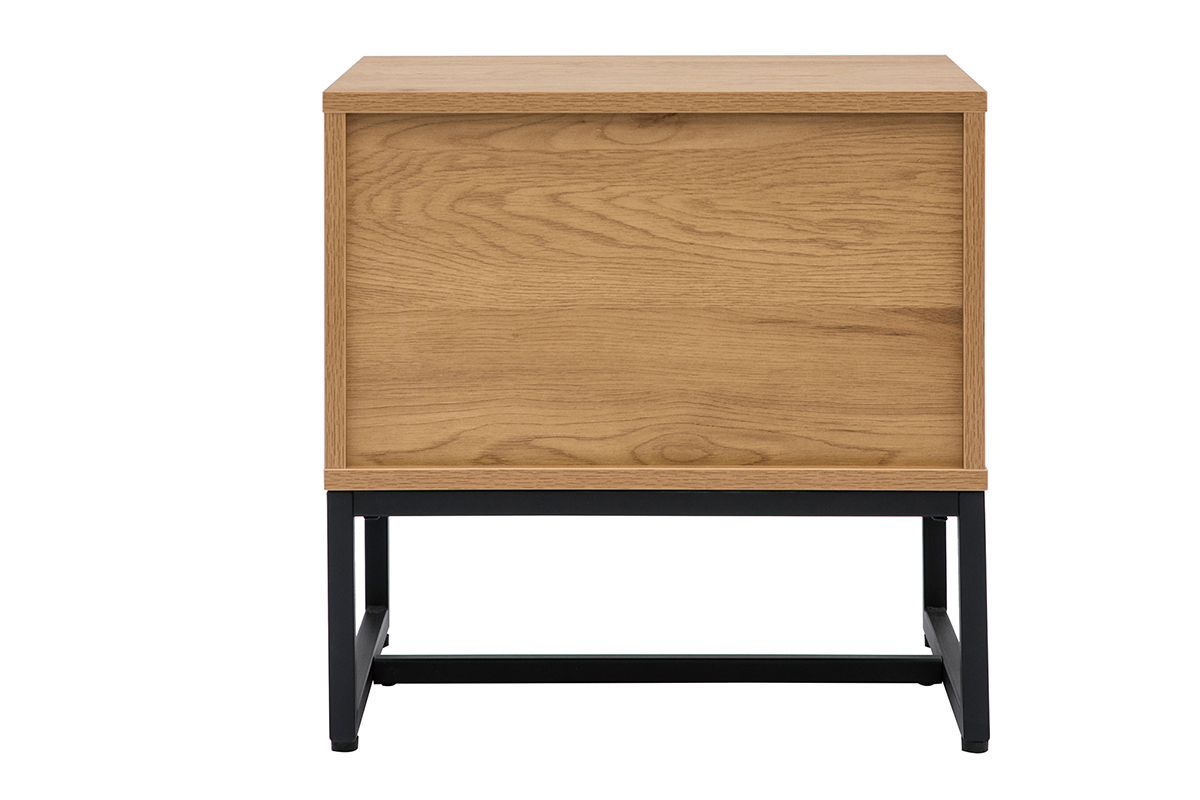 Table de chevet avec rangements 2 tiroirs finition bois clair chne et mtal noir LOVATO