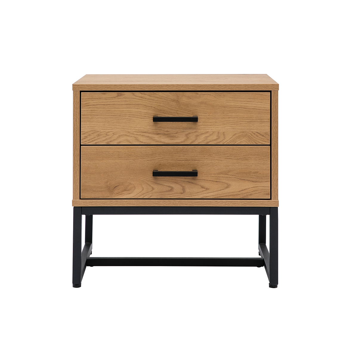 Table de chevet avec rangements 2 tiroirs finition bois clair chêne et métal noir LOVATO Table de chevet avec rangements 2 tiroirs finition bois clair chêne et métal noir LOVATO