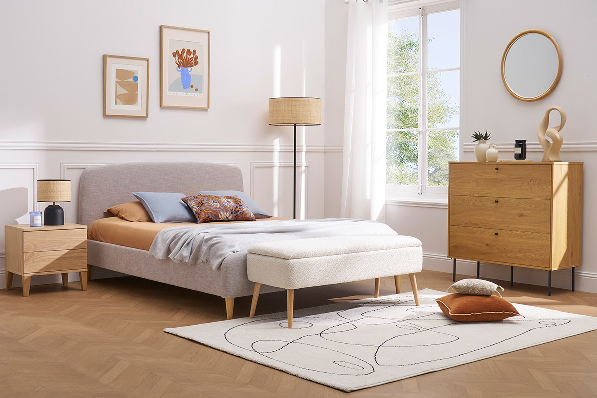 Table de chevet avec rangements 2 tiroirs scandinave bois clair chne FREDDY