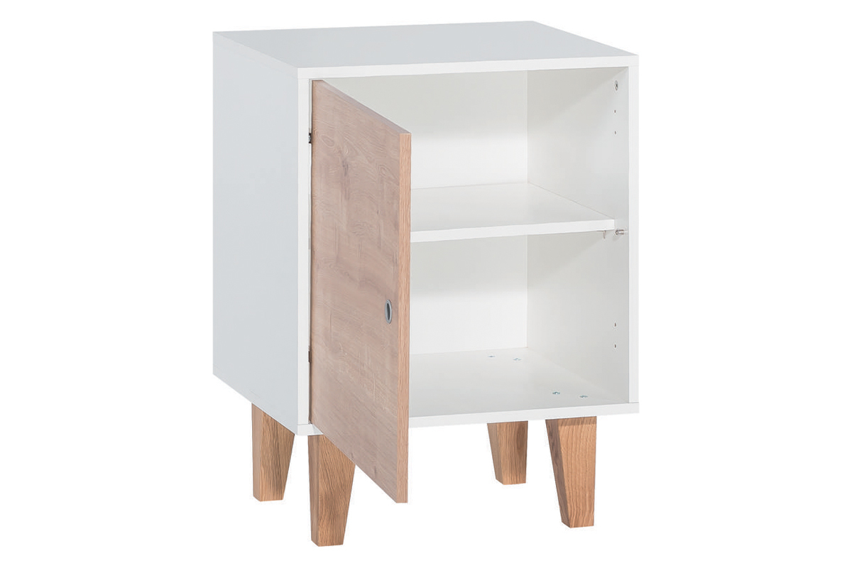 Table de chevet avec rangements blanc et bois clair L53 cm LISBET