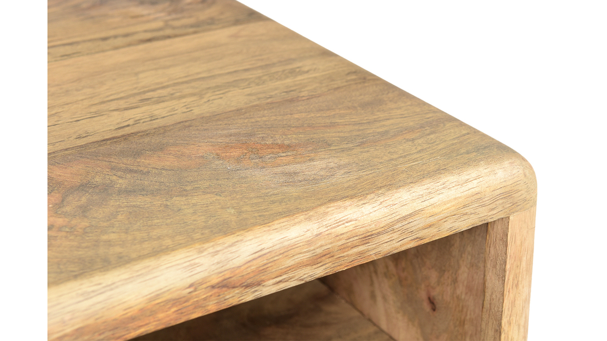 Table de chevet avec rangements bois clair manguier massif gravé et métal noir L40 cm MORISSON