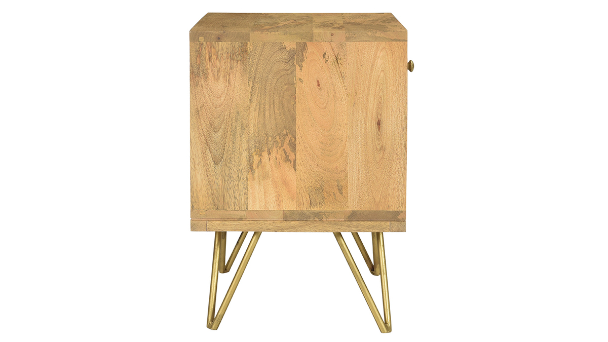 Table de chevet avec rangements bois manguier massif grav et mtal dor L40 cm LINIUM