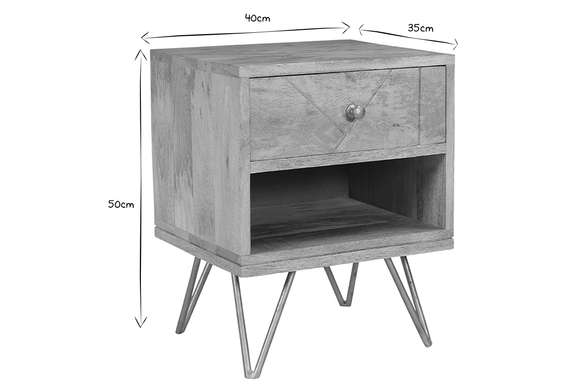 Table de chevet avec rangements bois manguier massif grav et mtal dor LINIUM