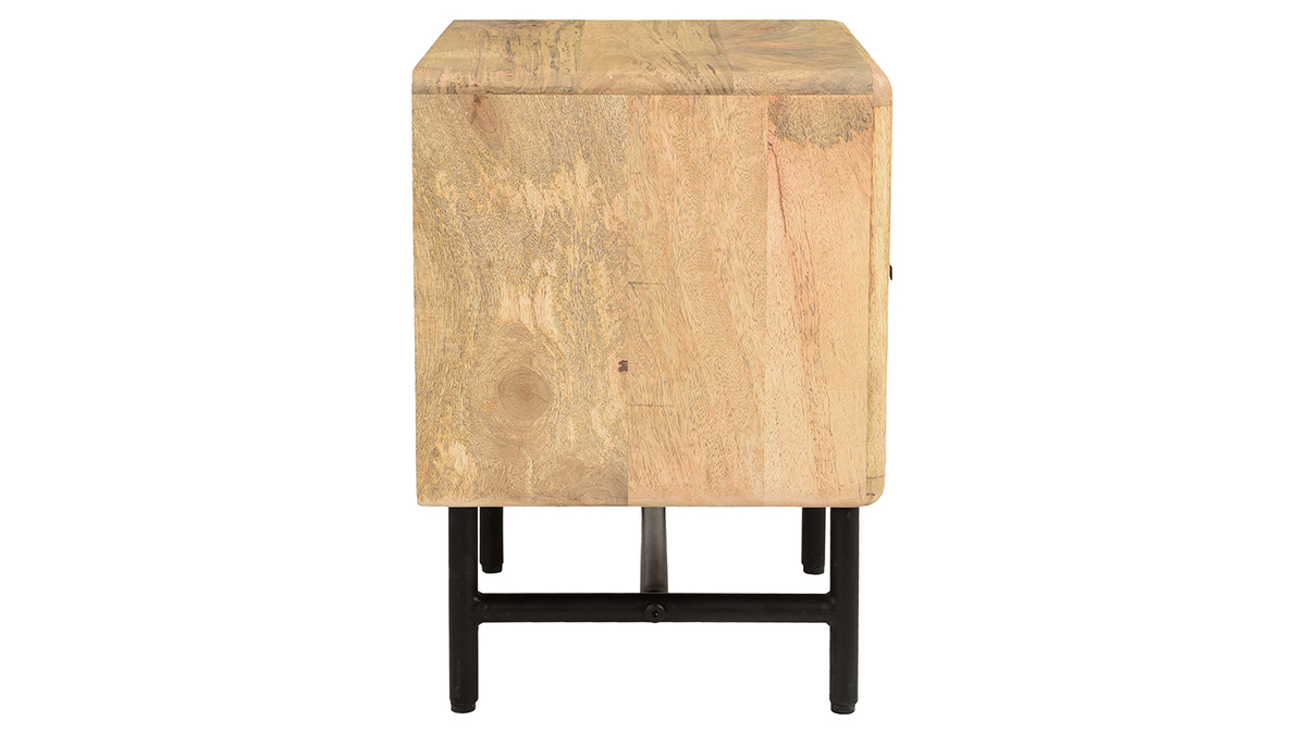 Table de chevet avec rangements bois manguier massif gravé et métal noir L40 cm MORISSON