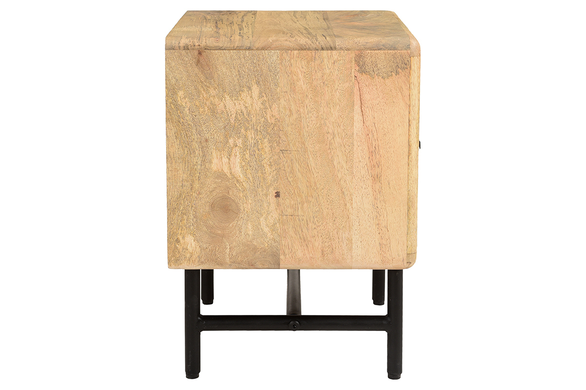 Table de chevet avec rangements bois manguier massif grav et mtal noir MORISSON