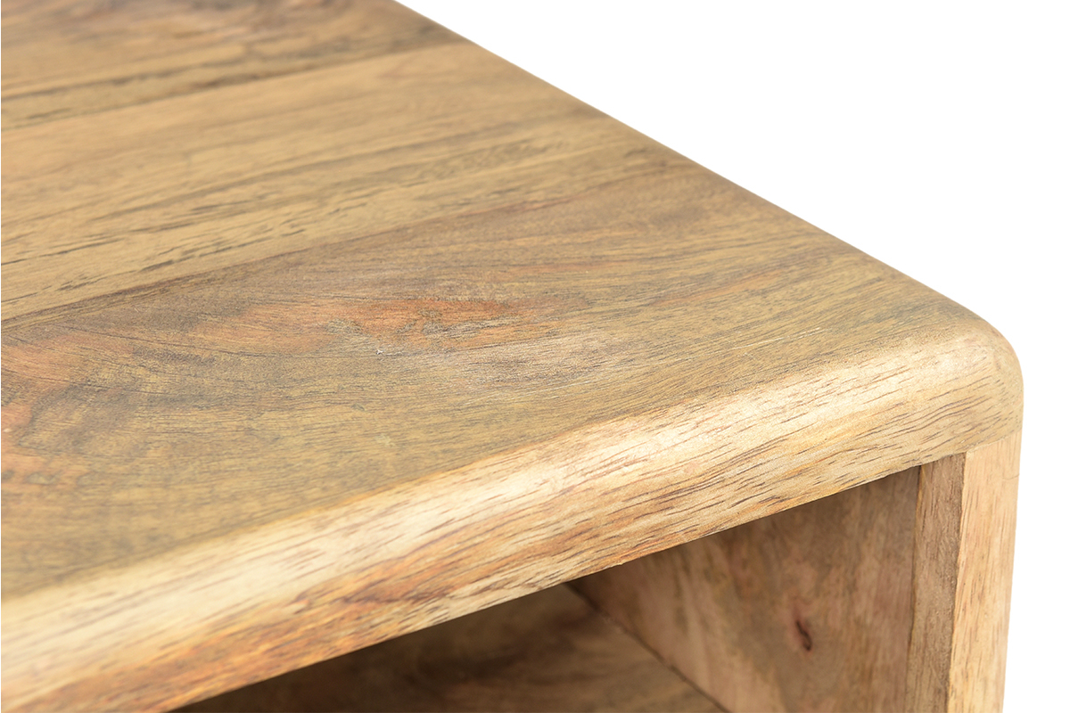 Table de chevet avec rangements bois manguier massif grav et mtal noir MORISSON