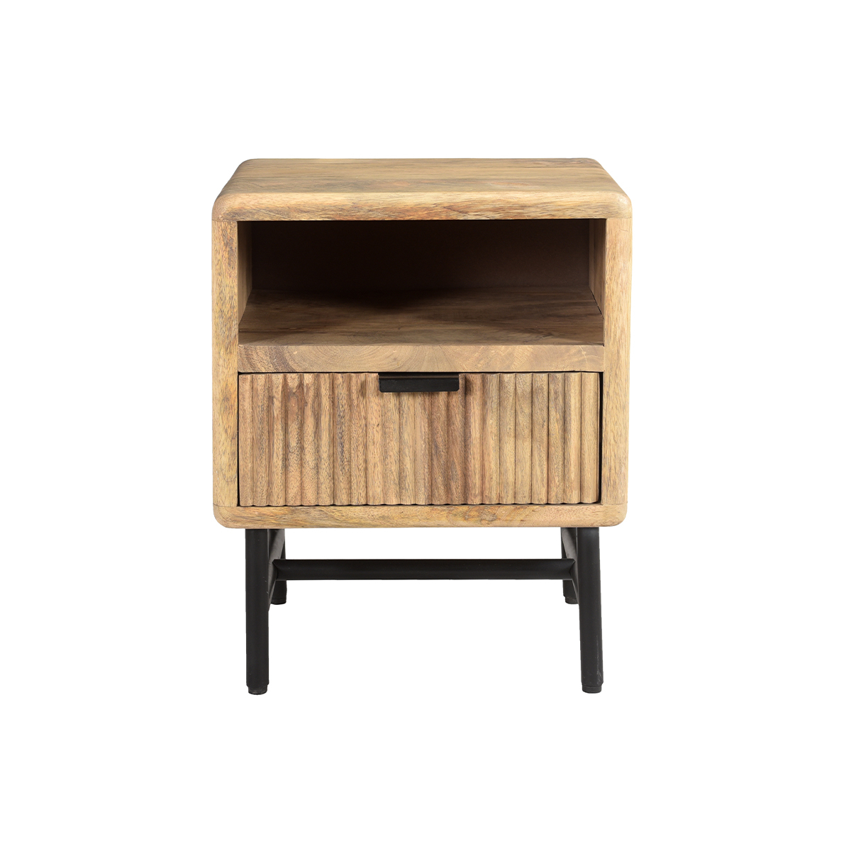 Table de chevet avec rangements bois manguier massif gravé et métal noir MORISSON Table de chevet avec rangements bois manguier massif gravé et métal noir MORISSON
