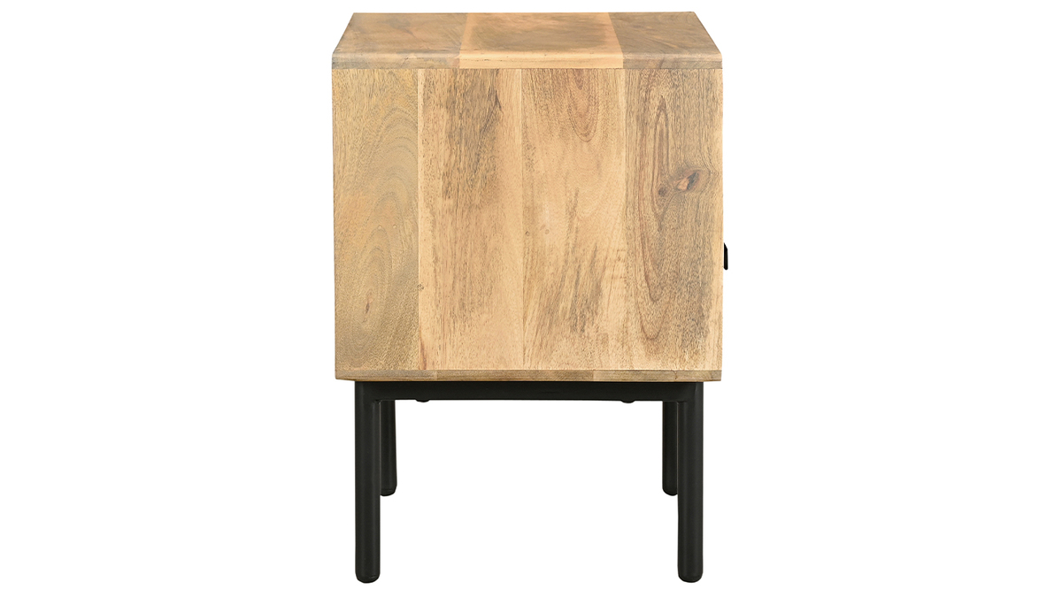 Table de chevet avec rangements en bois clair manguier massif et métal noir L40 cm JUDE