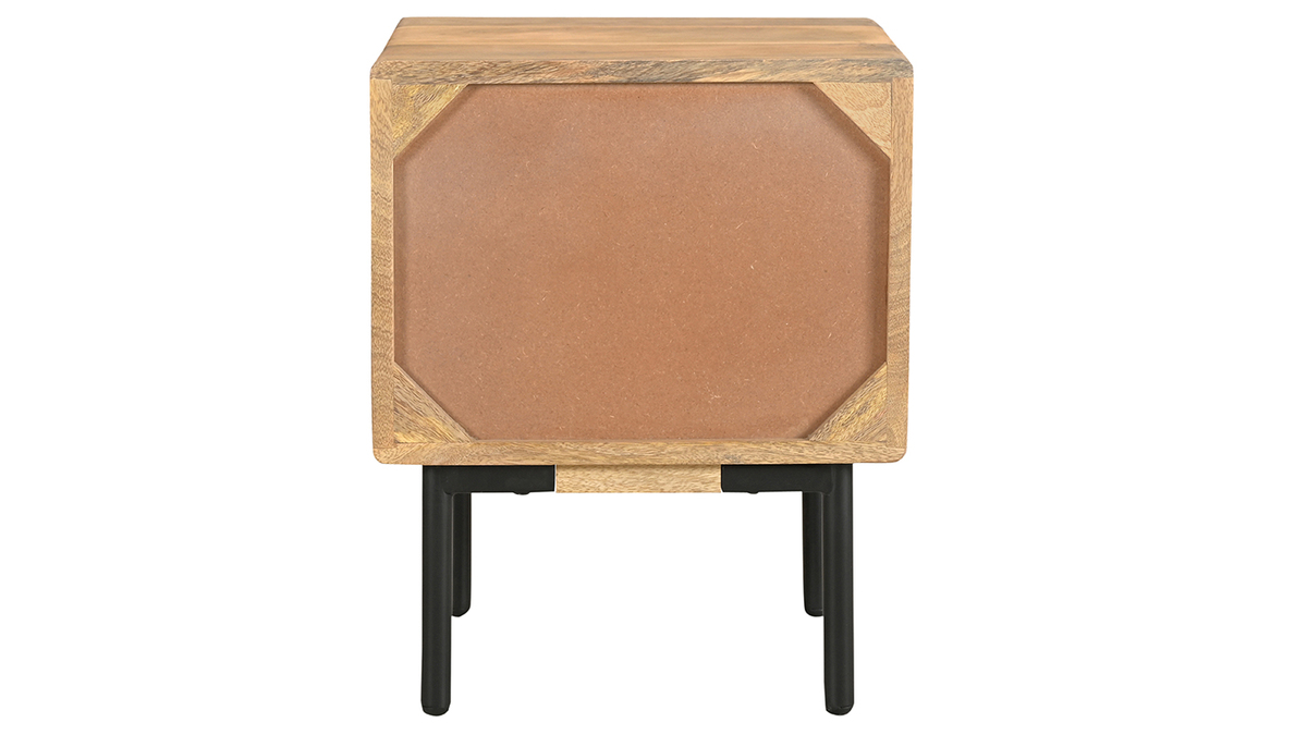 Table de chevet avec rangements en bois clair manguier massif et métal noir L40 cm JUDE