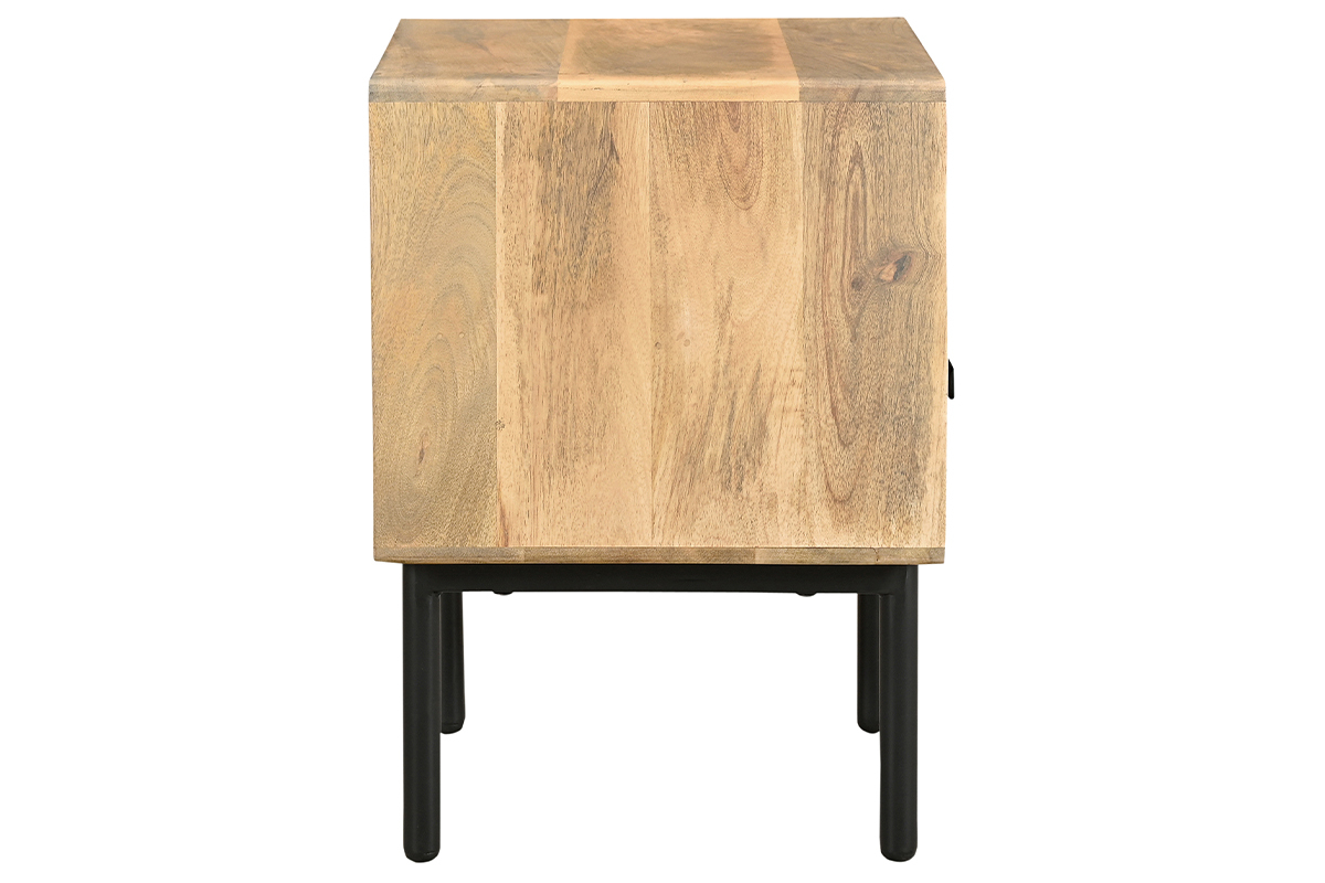 Table de chevet avec rangements en bois manguier massif et m�tal noir L40 cm JUDE