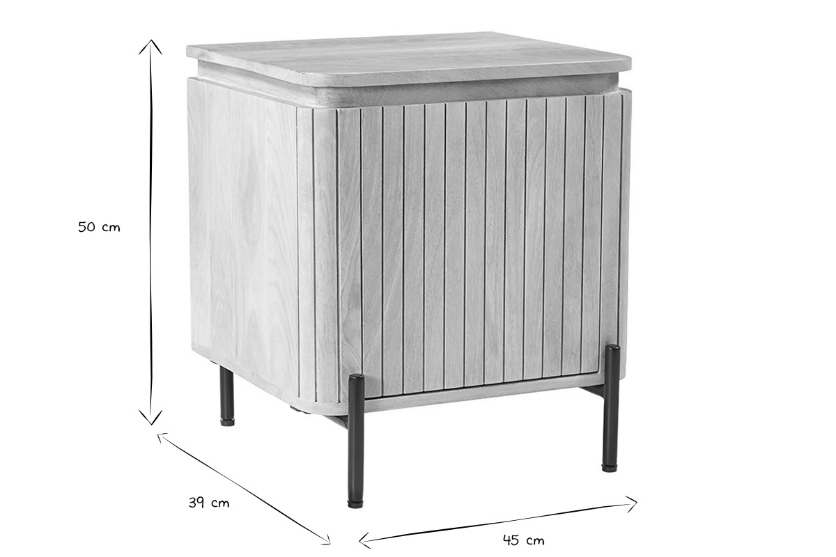 Table de chevet MERIDA en noir et blanc avec dimensions : H50 cm, P39 cm, L45 cm.