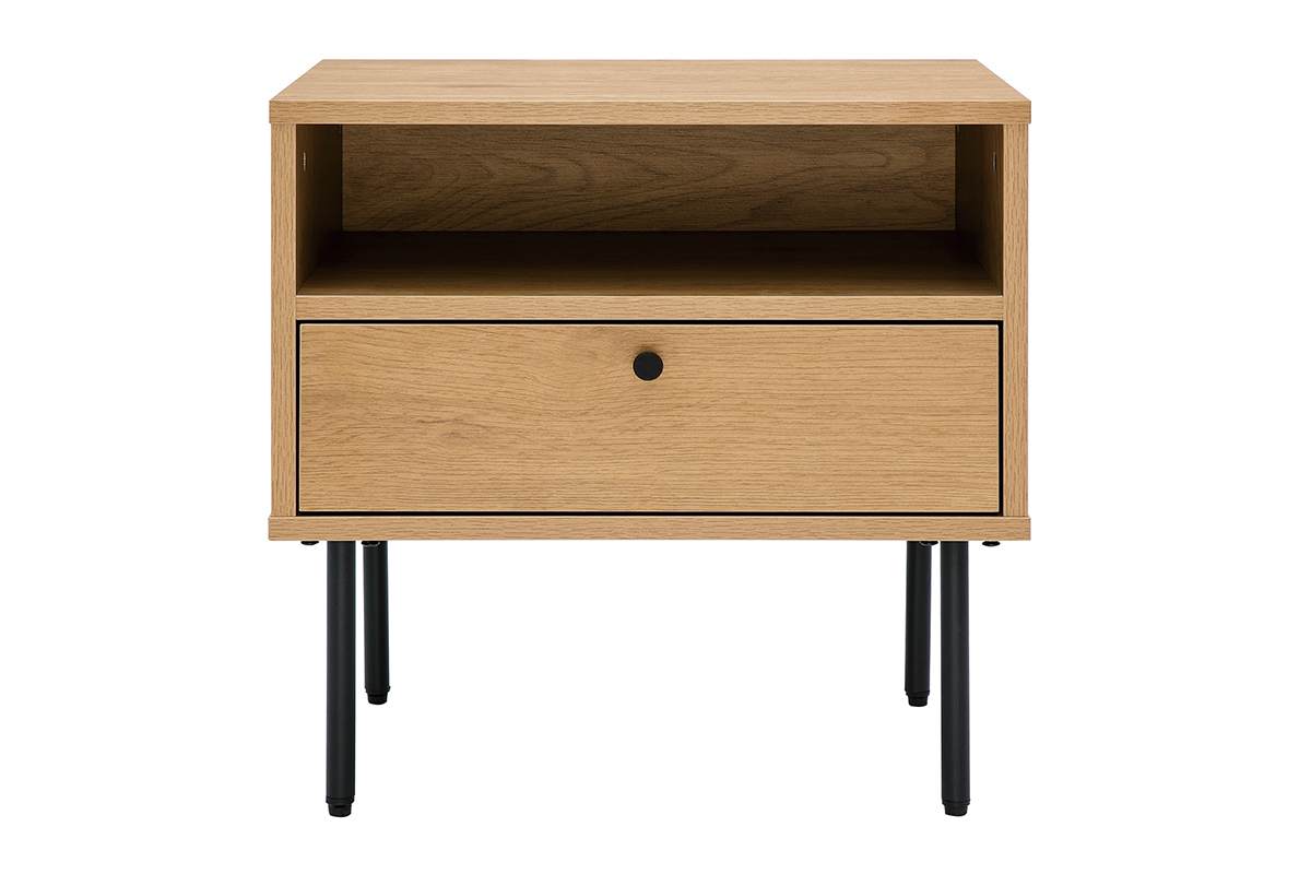 Table de chevet avec rangements finition bois clair chne et mtal noir PERNELLE