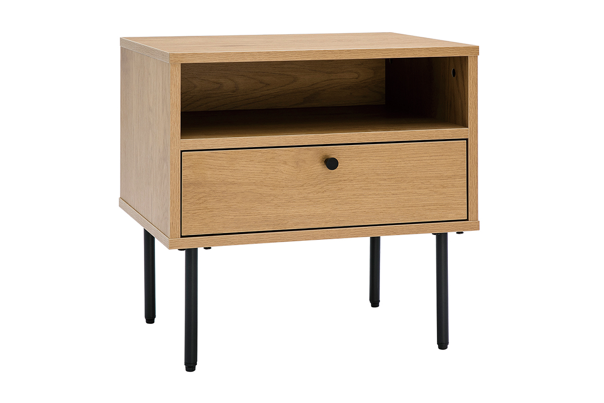 Table de chevet avec rangements finition bois clair chne et mtal noir PERNELLE