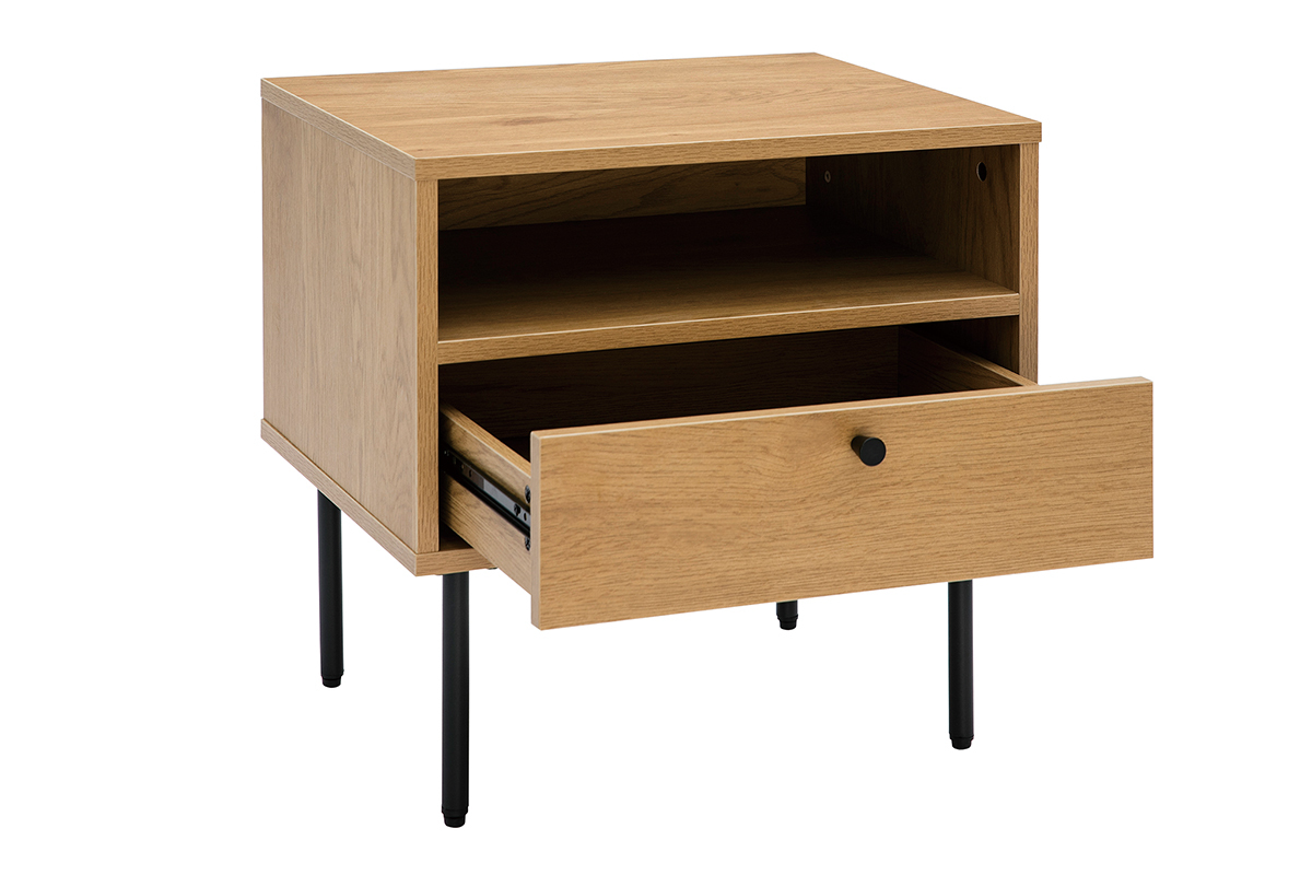 Table de chevet avec rangements finition bois clair chne et mtal noir PERNELLE