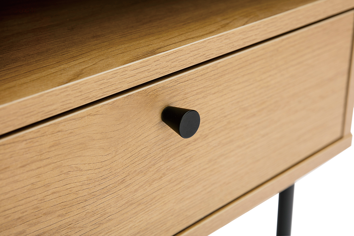 Table de chevet avec rangements finition bois clair chne et mtal noir PERNELLE