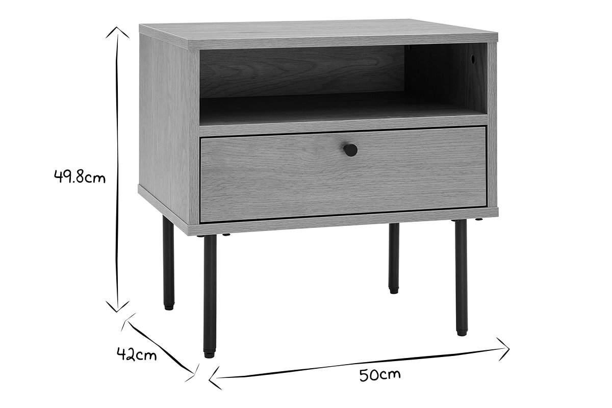 Table de chevet avec rangements finition bois clair chne et mtal noir PERNELLE