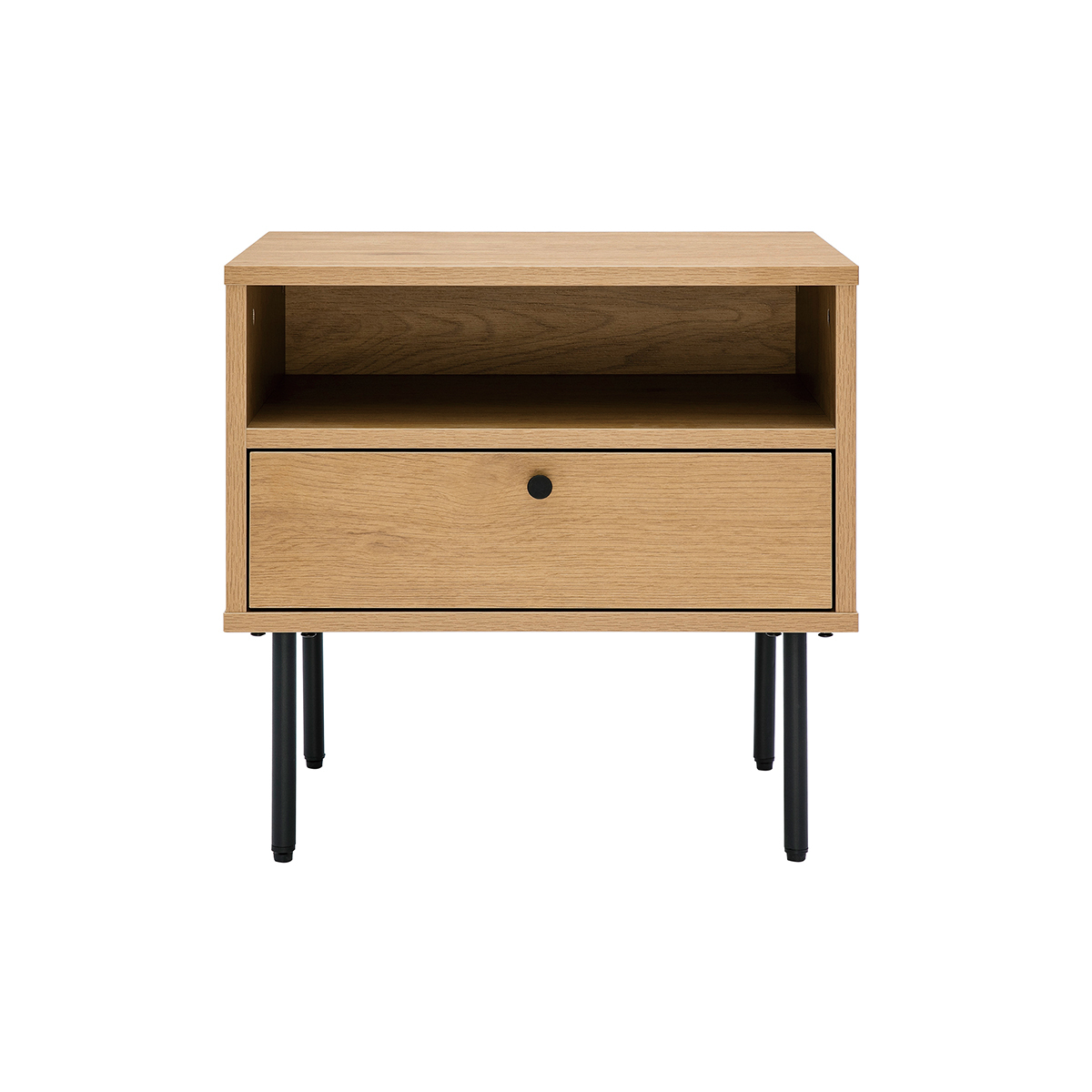 Table de chevet avec rangements finition bois clair chêne et métal noir PERNELLE Table de chevet avec rangements finition bois clair chêne et métal noir PERNELLE