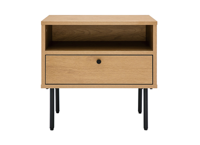 Table de chevet avec rangements finition bois clair chêne et métal noir PERNELLE
