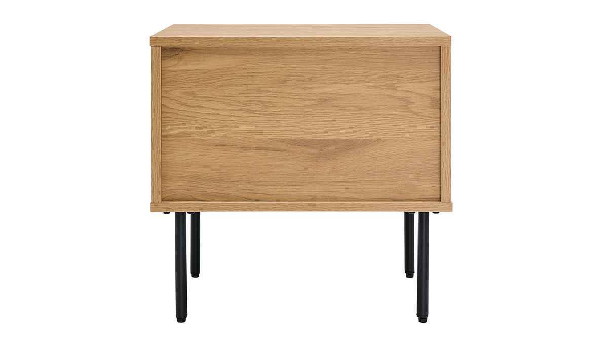 Table de chevet avec rangements finition bois clair chêne et pieds métal noir L50 cm PERNELLE