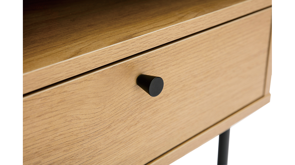 Table de chevet avec rangements finition bois clair chêne et pieds métal noir L50 cm PERNELLE