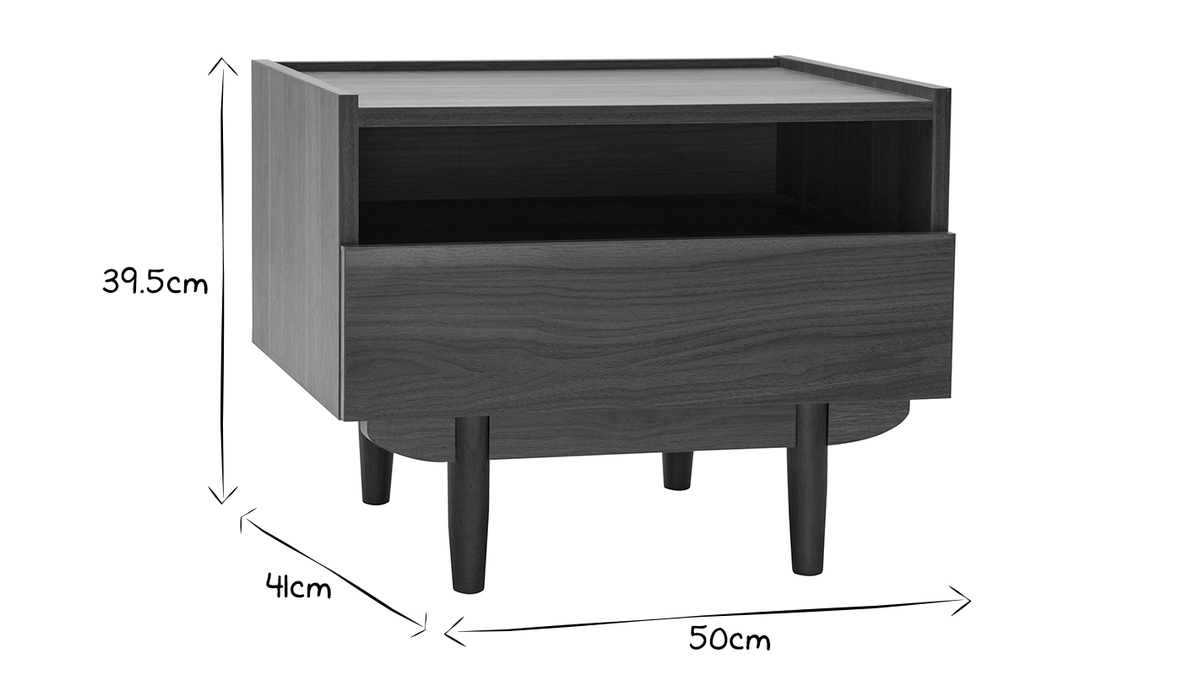 Table de chevet avec rangements finition bois fonc noyer L50 cm SANAA