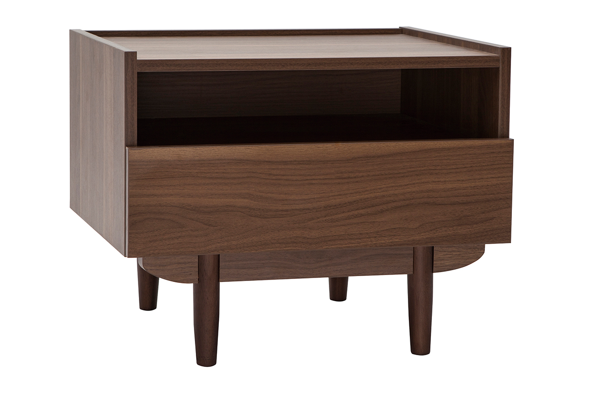 Table de chevet avec rangements finition bois fonc noyer SANAA
