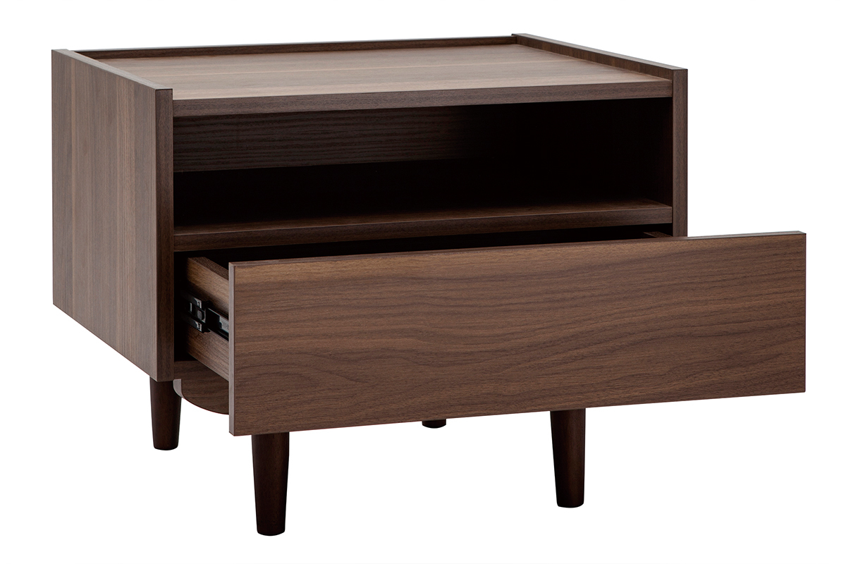 Table de chevet avec rangements finition bois fonc noyer SANAA