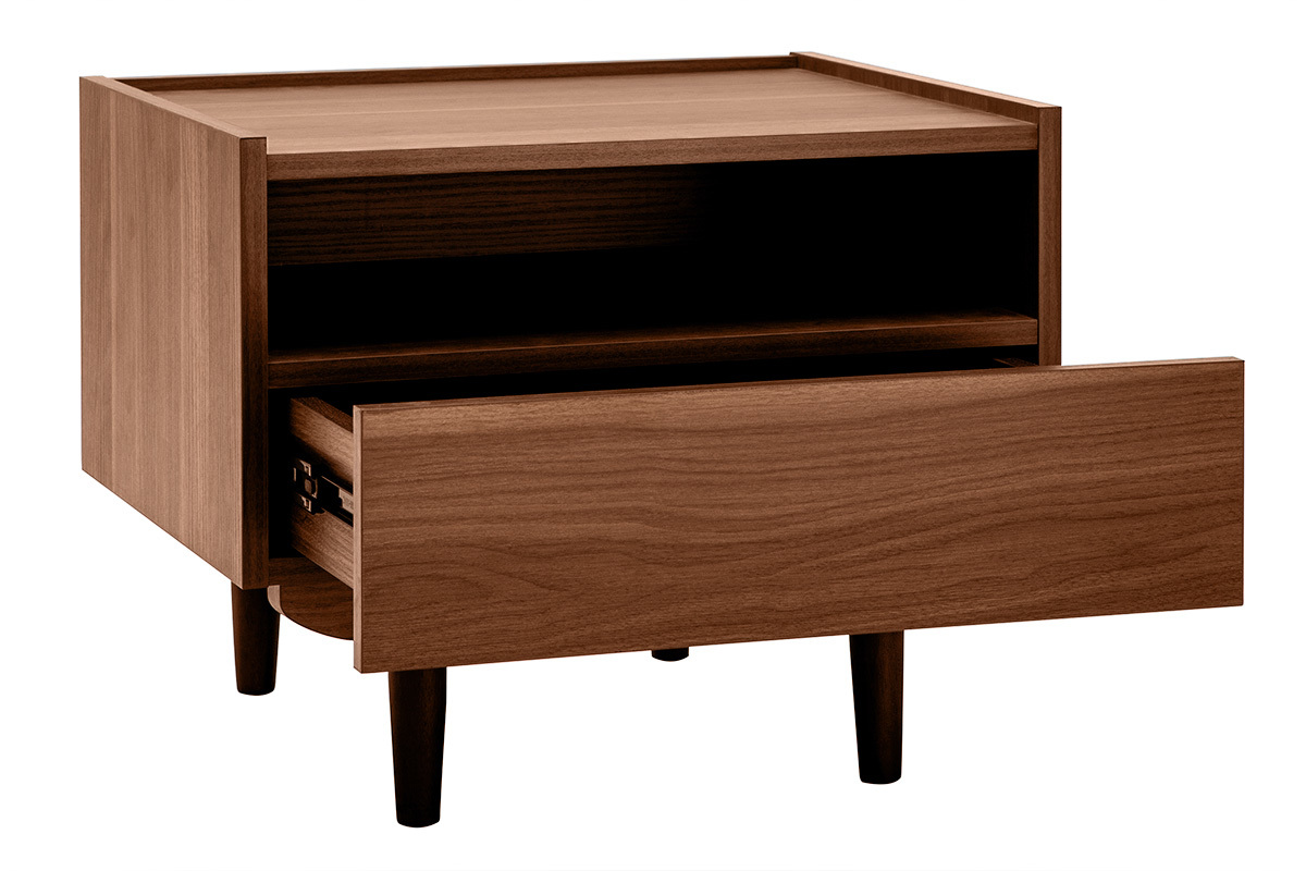 Table de chevet avec rangements finition bois fonc� noyer SANAA