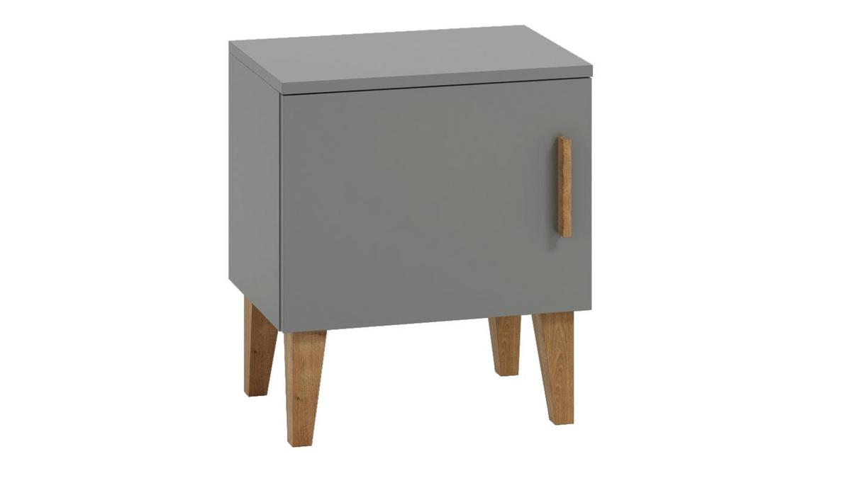 Table de chevet avec rangements gris et bois clair chêne massif L50 cm ELIAS