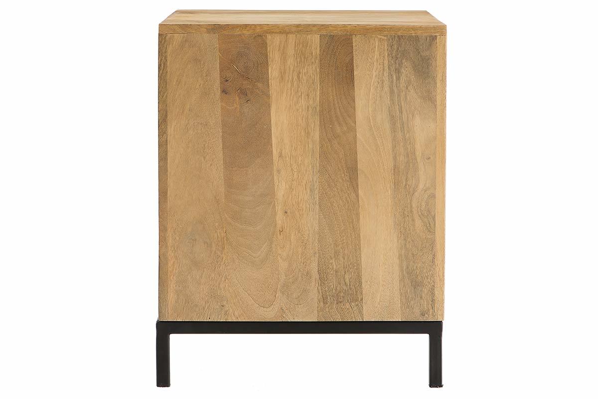 Table de chevet avec rangements industriel bois manguier massif et mtal perfor RACK