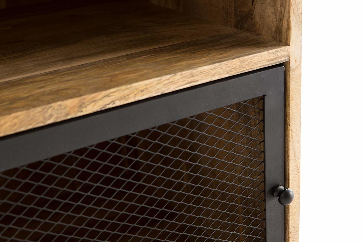 Table de chevet avec rangements industriel bois manguier massif et mtal perfor RACK